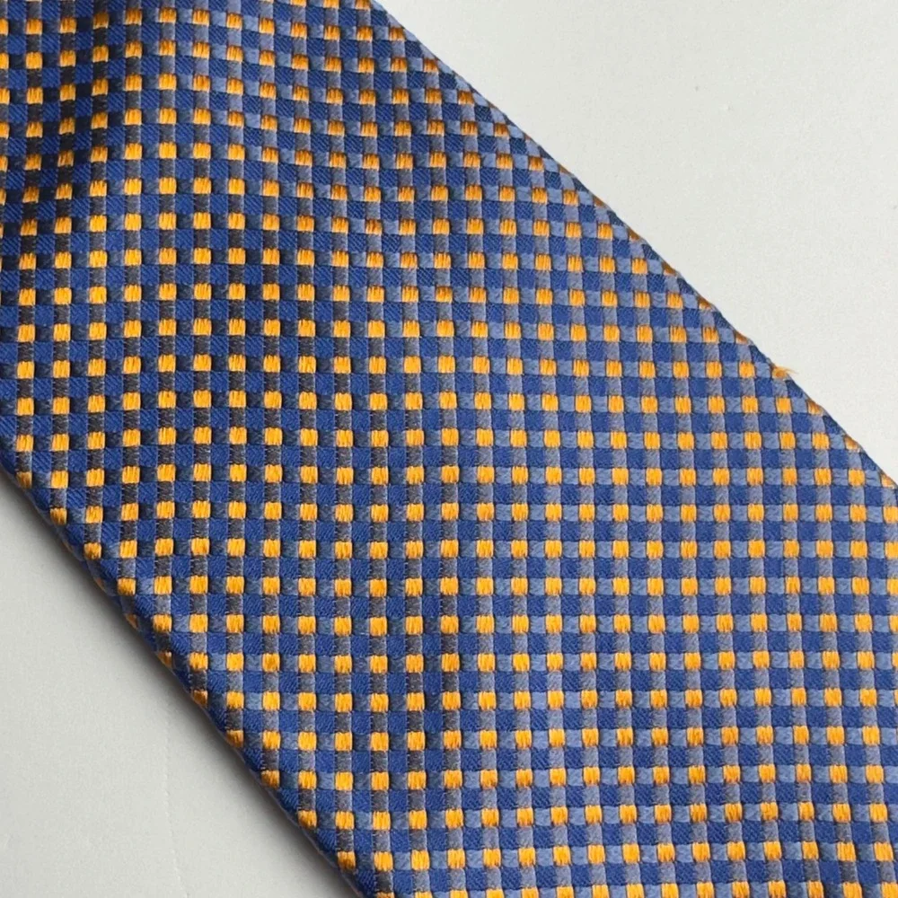 Banana Republic Mens Blue Orange Geometric Woven 100% Silk Necktie Classic